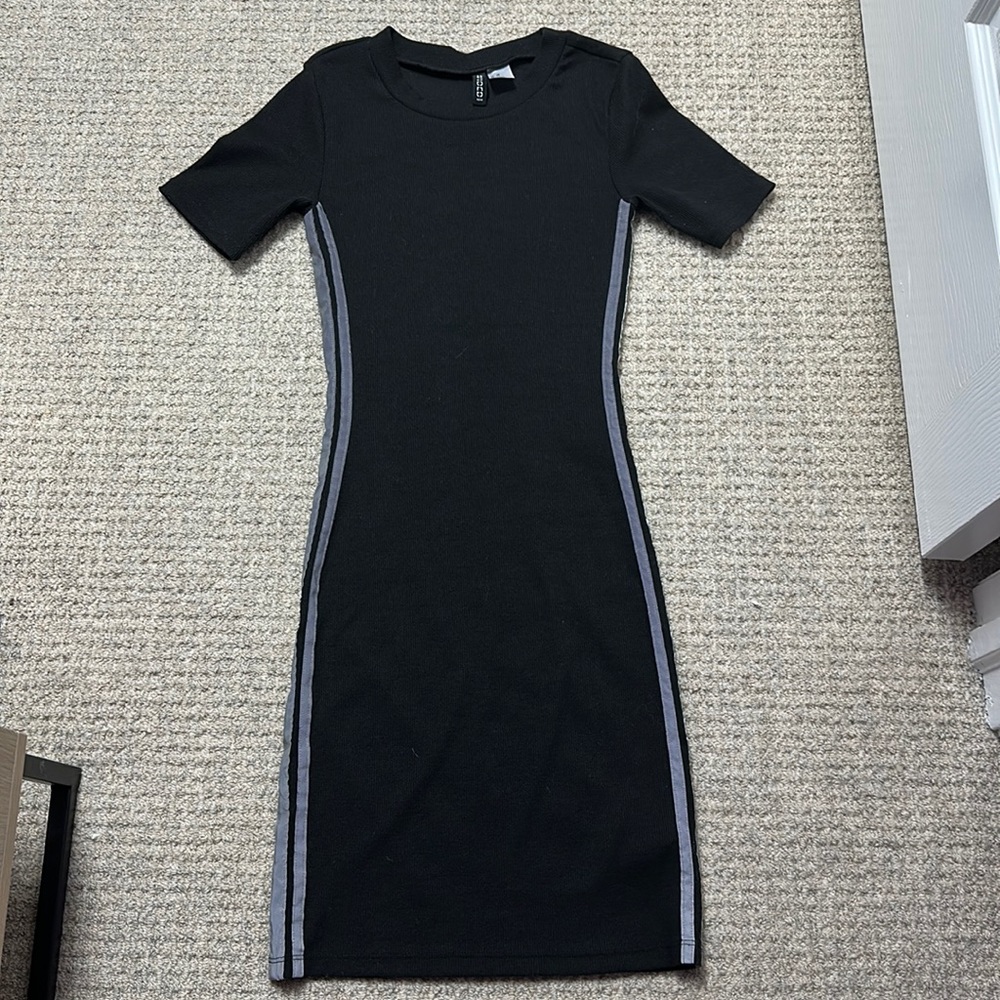 Divided Tight Black Dress with side strips XS